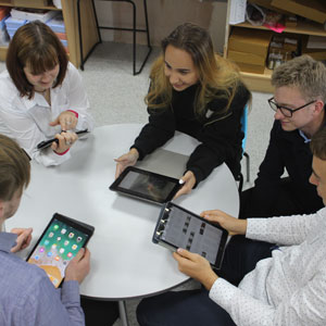 Staff video conference on computer