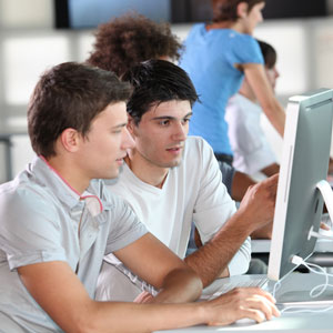 High school students using computer